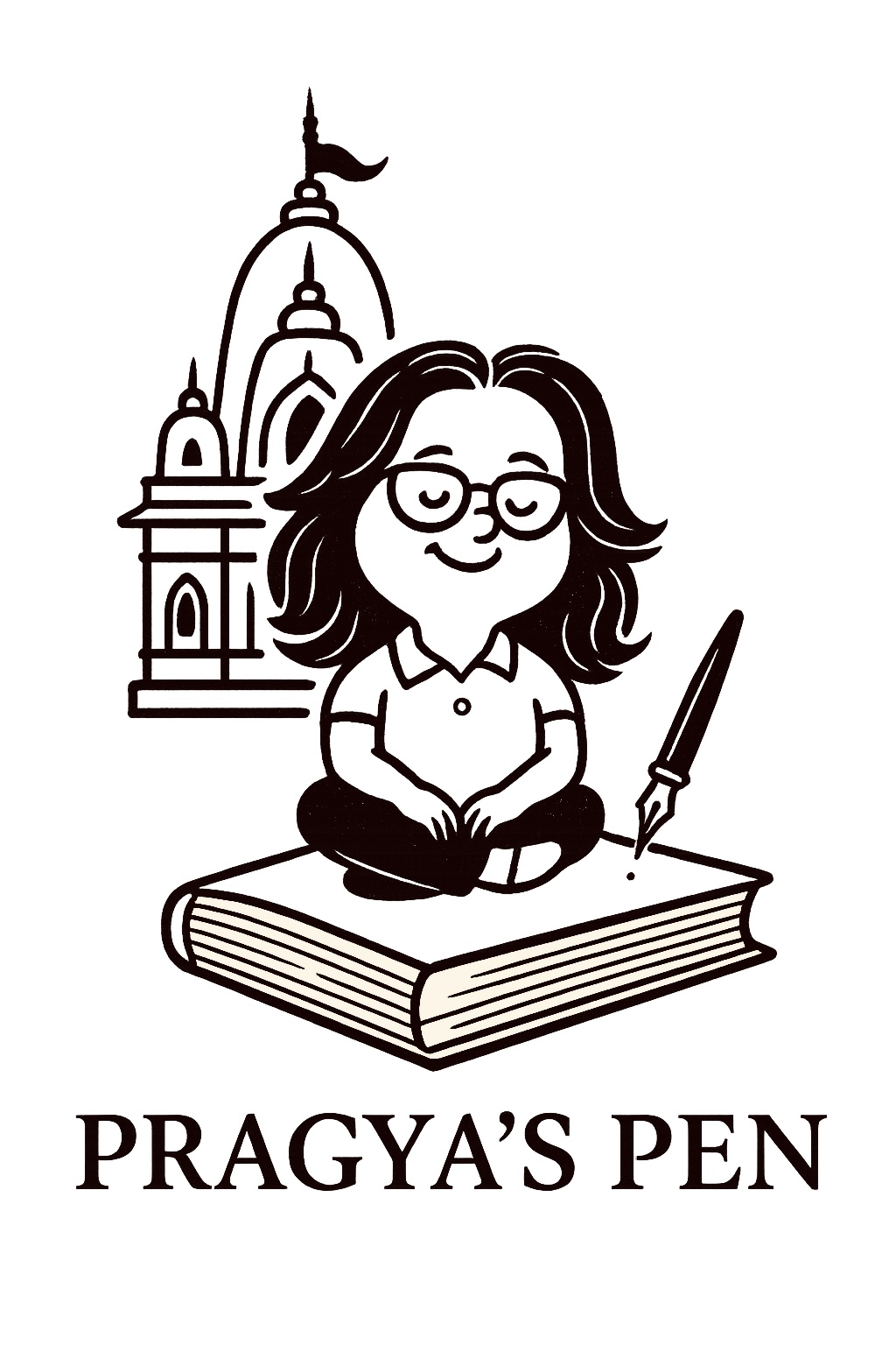 Pragya’s Pen This small seal travels with my words. It is not a decoration, but a signature — a quiet witness to the pages I write, the columns I share, and the thoughts I set afloat. The temple behind me is a reminder of where I belong; the fountain pen beside me, of what I choose to do. Together, they guard the work, and tell the reader, these lines began here.